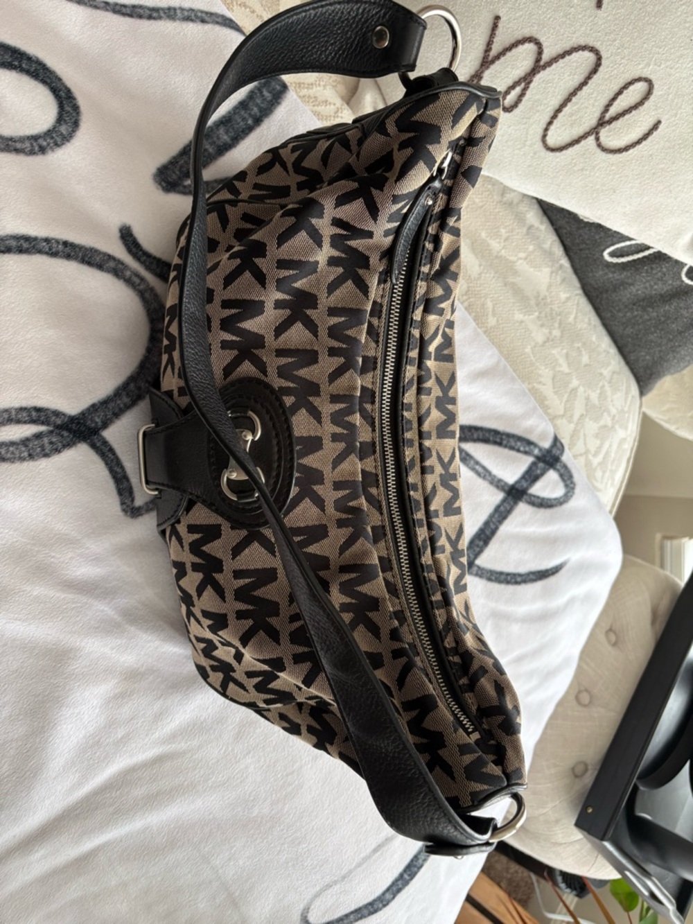 Michael Kors Black & Brown MK Logo Messenger Bag
